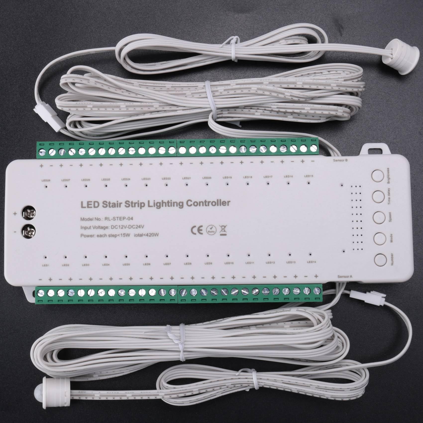 Anneth 28CH Stair Light Controller DC12V-DC24V Stair Step Light Controller LED Strip Dimmer