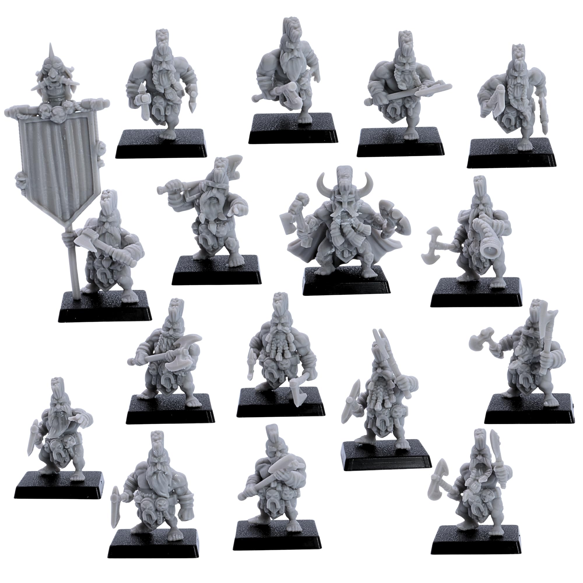 Forged Terrain Dwarf Slayers Berserkers - 16 Miniatures for DnD & Wargaming, Grey, 3cm