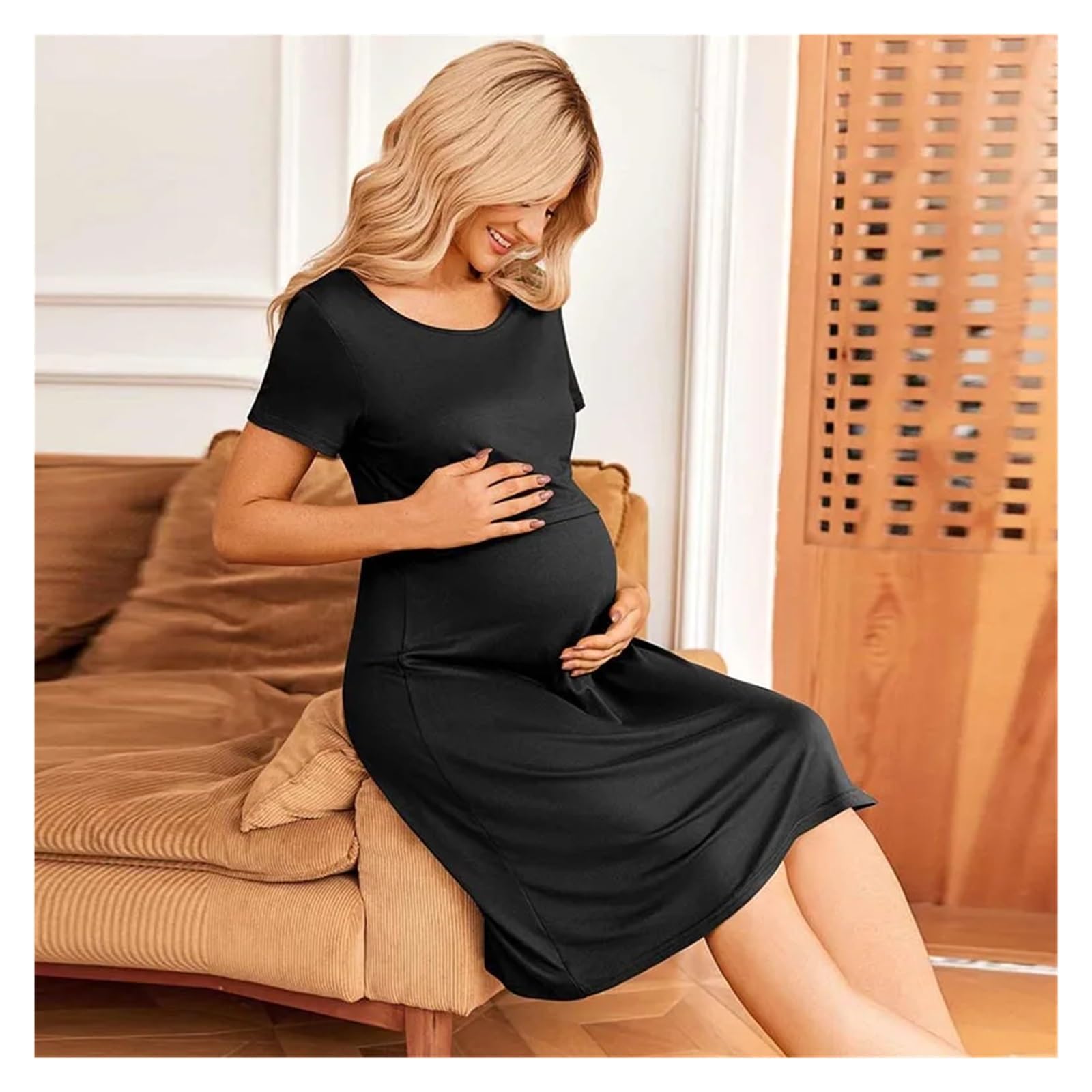 Camicia da Notte Donna Camicie da Notte Premaman, comode e comode, Maniche Corte, Lunghezza al Ginocchio, da Donna