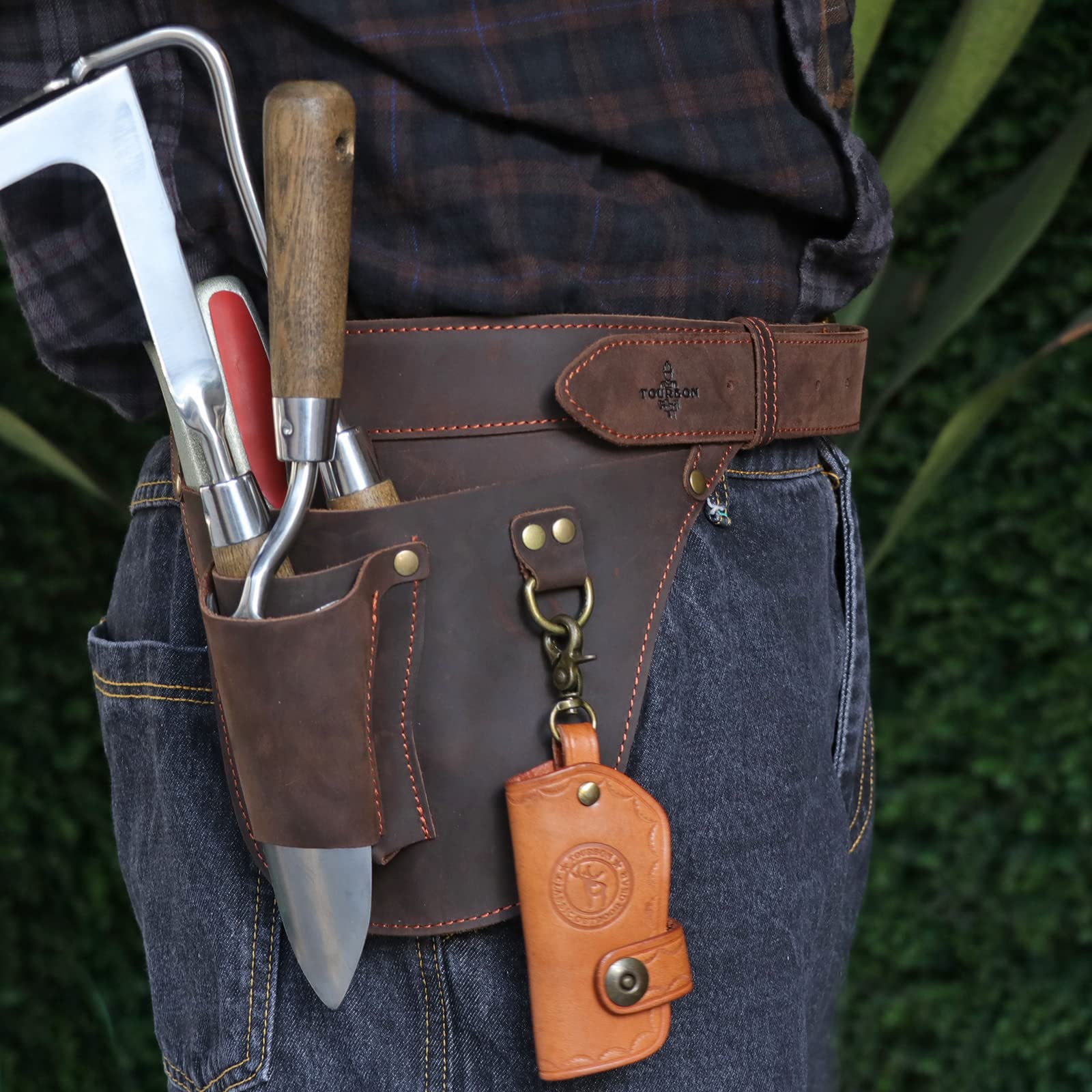 Tourbon Leder-Garten-Werkzeugtasche, verstellbare Taille, Arbeitsgürteltasche für Elektriker, Tischler