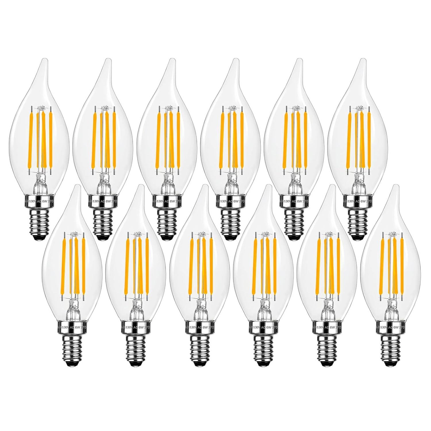 E12 Candelabra LED Light Bulbs Dimmable 60 Watt Equivalent CA11 6W 2700K Soft Warm White Chandelier Candle Bulb
