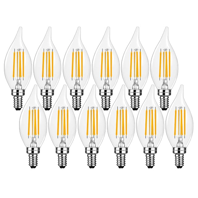 E12 Candelabra LED Light Bulbs Dimmable 60 Watt Equivalent CA11 6W 2700K Soft Warm White Chandelier Candle Bulb
