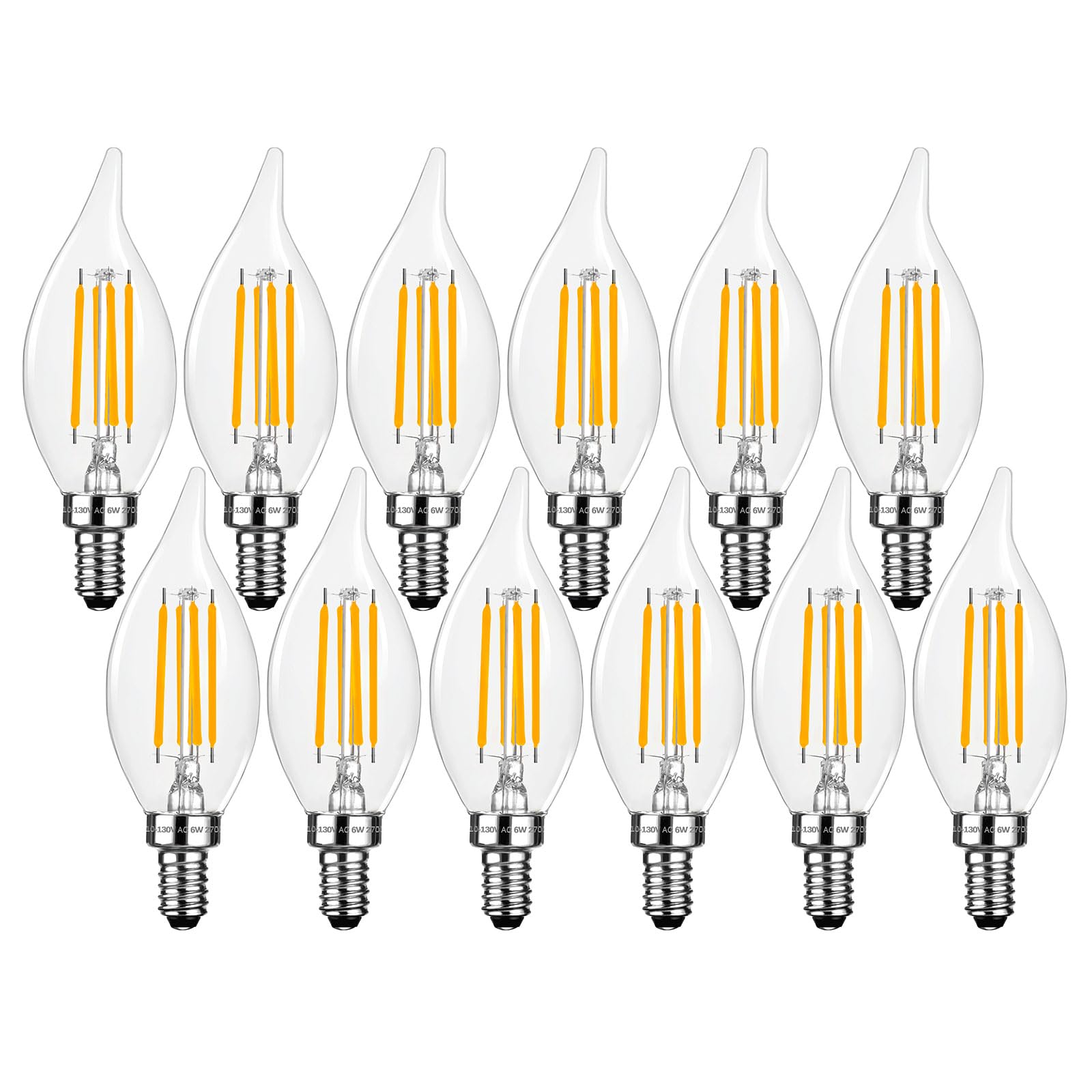 E12 Candelabra LED Light Bulbs Dimmable 60 Watt Equivalent CA11 6W 2700K Soft Warm White Chandelier Candle Bulb