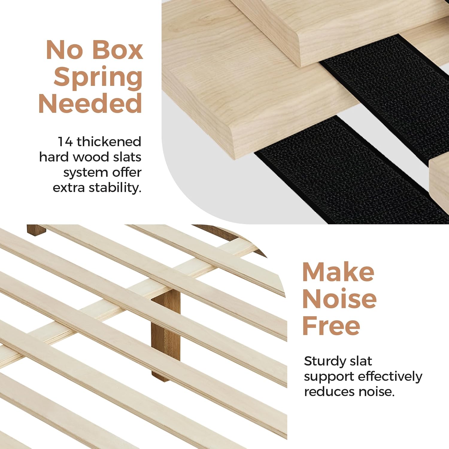 CHITA Queen Size Platform Bed Frame, with Boucle Upholstered Headboard and Wooden Slats Support, No Box Spring Required, Easy Assembly, Walnut