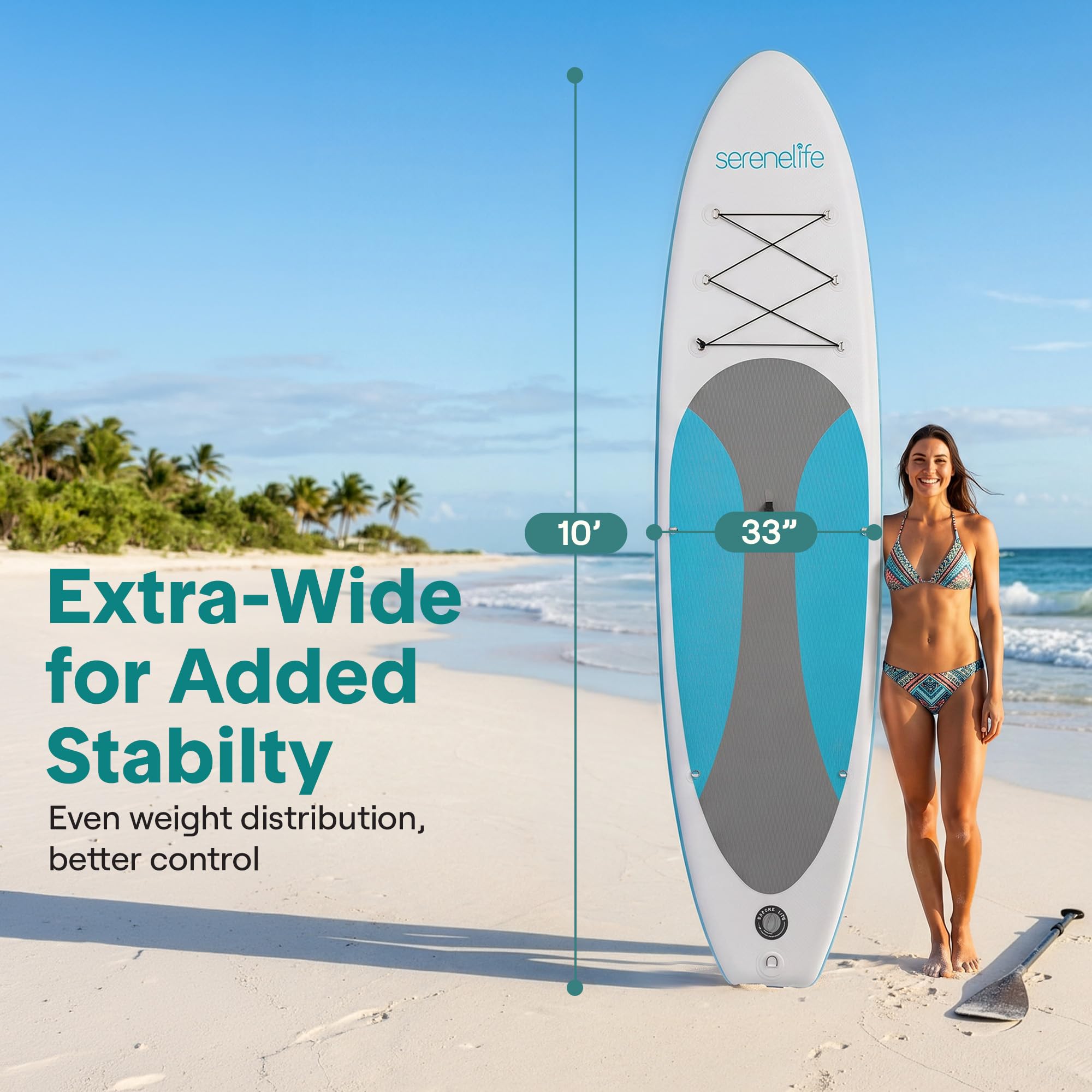 SereneLife Inflatable Stand Up Paddle Board, SUP Board- Paddleboards for Adults & Youth, Paddle Board Accessories,15.25 cm Thick Standup Paddleboarding, Non-Slip Deck, Wide Stance, Surf Control