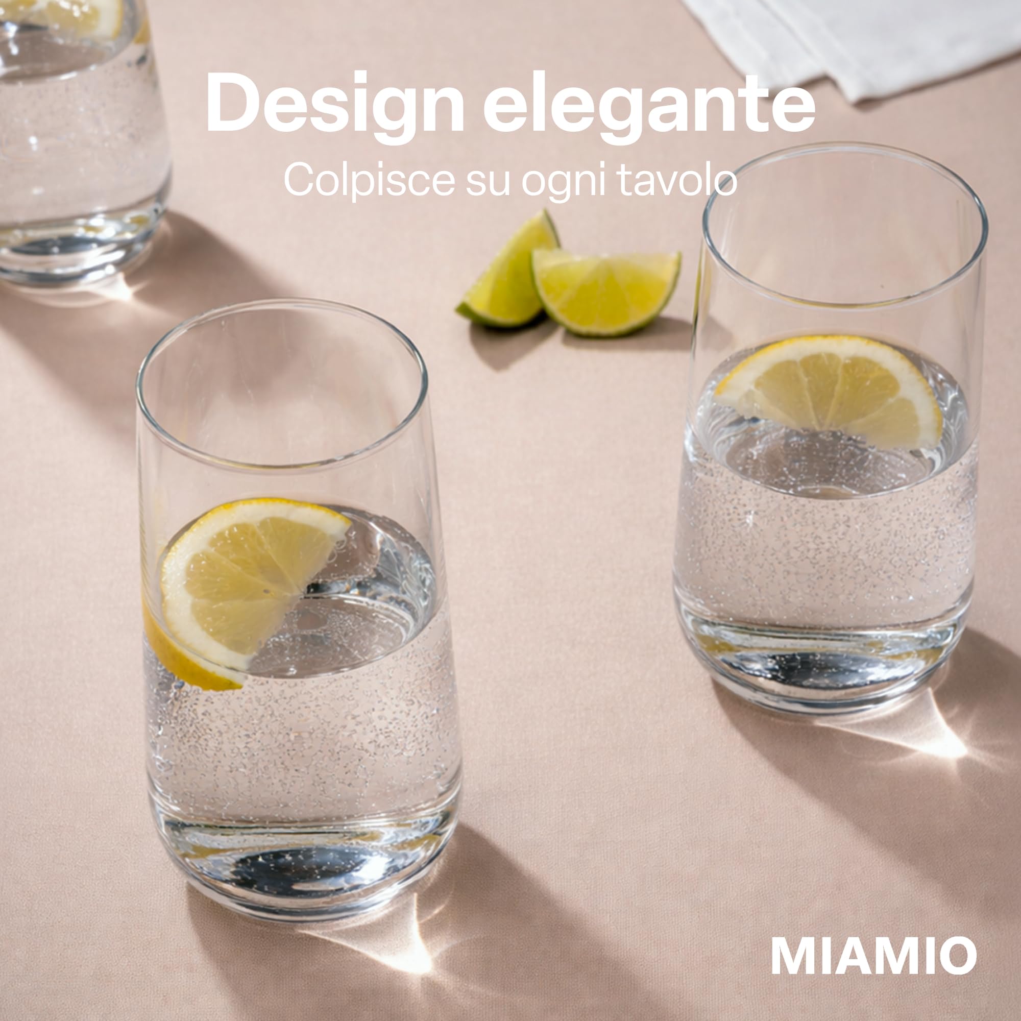 MIAMIO - Set di 6 Bicchieri da Acqua 460 ml, Bicchieri Alti in Vetro, Set Bicchieri per Cucina, Bicchieri Tumbler Uso Quotidiano - Lavabili in Lavastoviglie - Collezione Riva