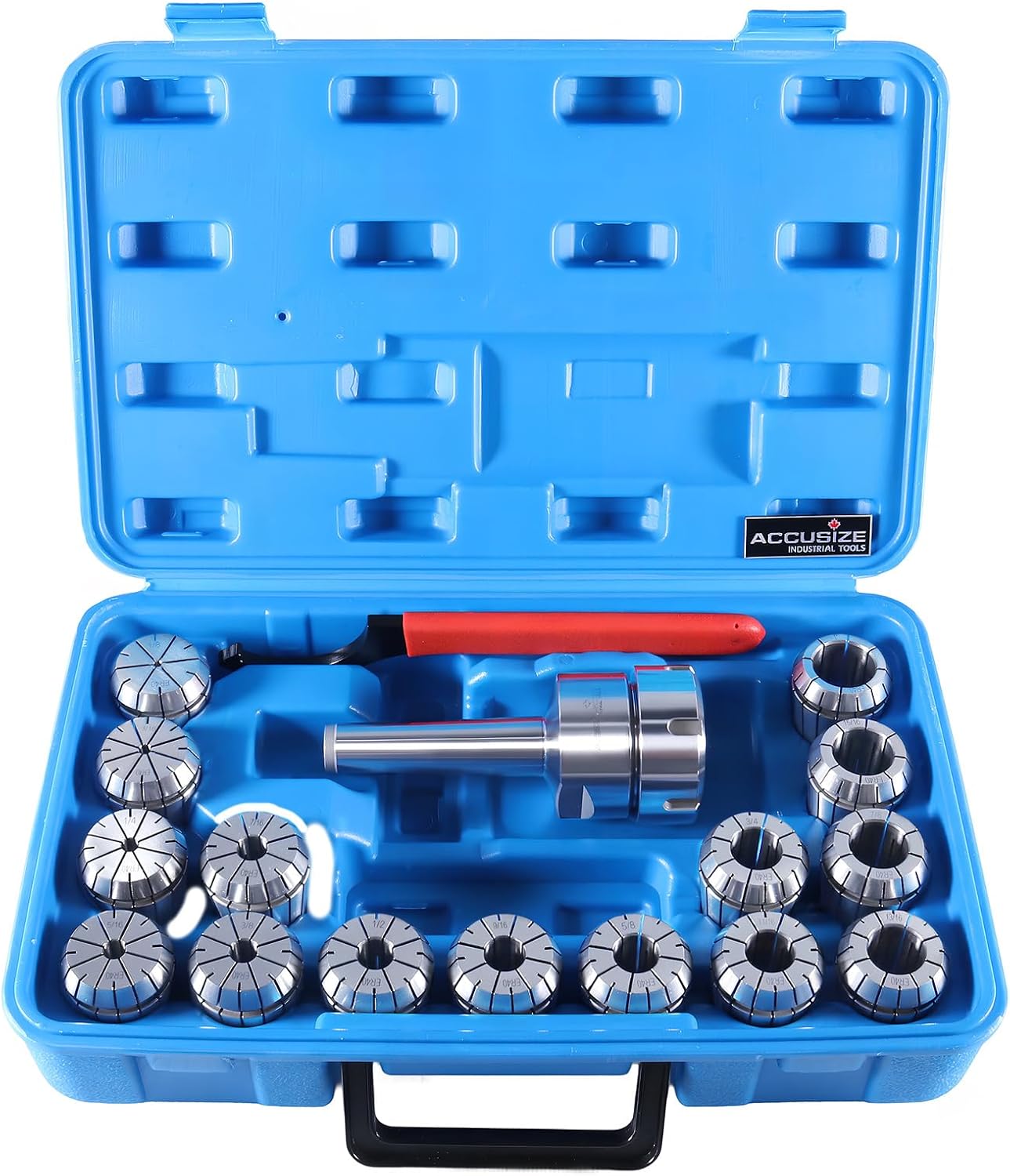 Accusize Industrial Tools MT3 Shank ER40 Chuck with 15Pc Collets Kit, 1/8 inch - 1 inch by 16th, Morse Taper Collet System, 0223-0308