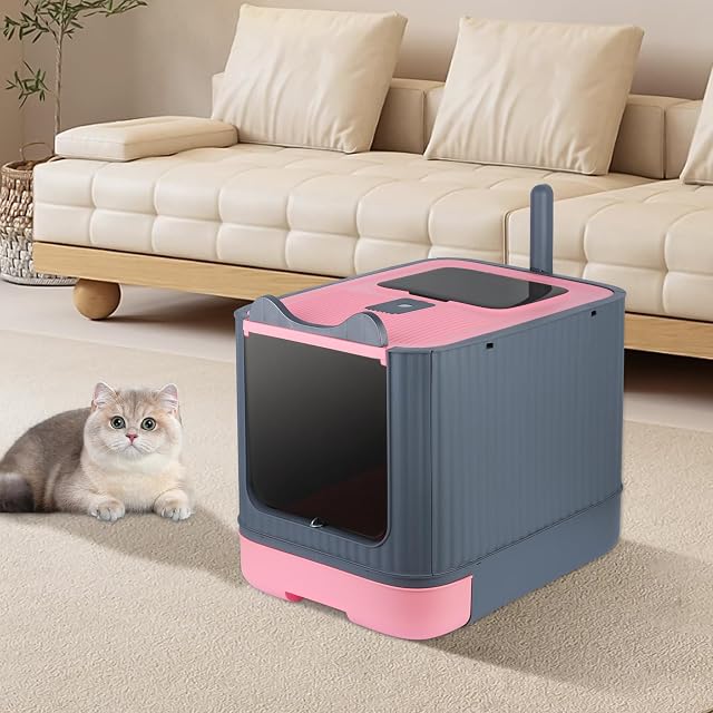 Foto 6 de 8 de Bandeja Grande para Gatos y Conejos, Arena de Acero Inoxidable, Casita Automática Autolimpiante, 44,5 x 36,5…