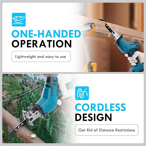Miniatura 5 de Sierra recíproca inalámbrica, velocidad variable 3000 RPM motor sin escobillas con 8 hojas de sierra, 2 baterías de 2.0 Ah, luz LED, cambio de hoja