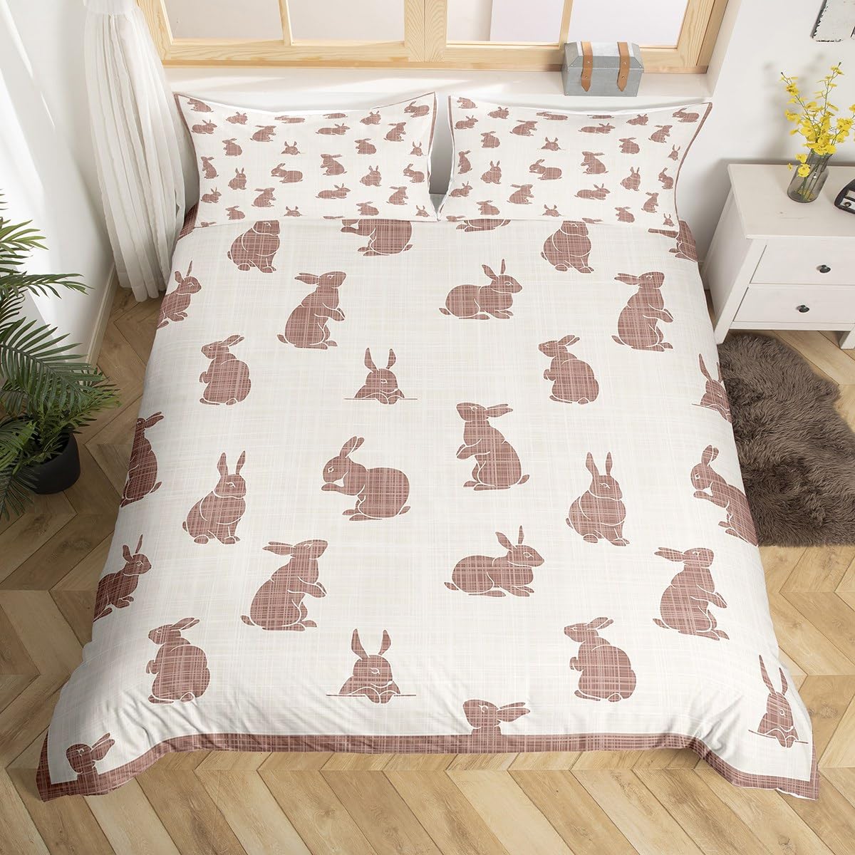 Housse de couette lapin pour lit super king size style rétro chambre ado et enfant mixte