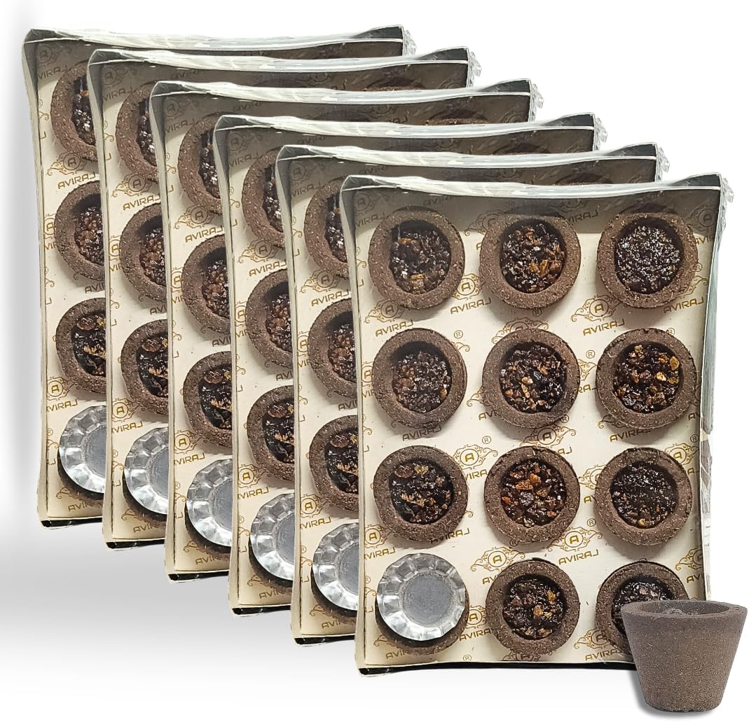 Aviraj Loban Cups Dhoop for Pooja (72 Cups) | Havan Cups for Pooja | Natural Guggal/Sambrani Cup Dhoop Original | Charcoal Free | Pack of 6 Trays