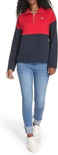 Tommy Hilfiger womens 1/4 Zip Mockneck Colorblock Fleece Sweatshirt