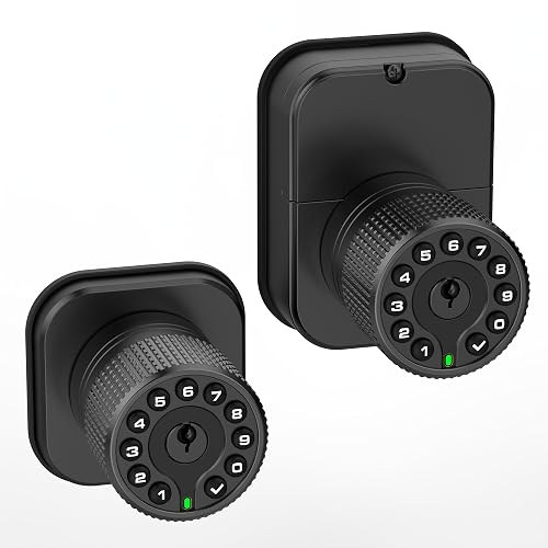 TALVTEC IU62 Dual Sided Keypad Door Knob with Auto Lock, Mechanical Key and USB-C Backup, Waterproof Matte Black