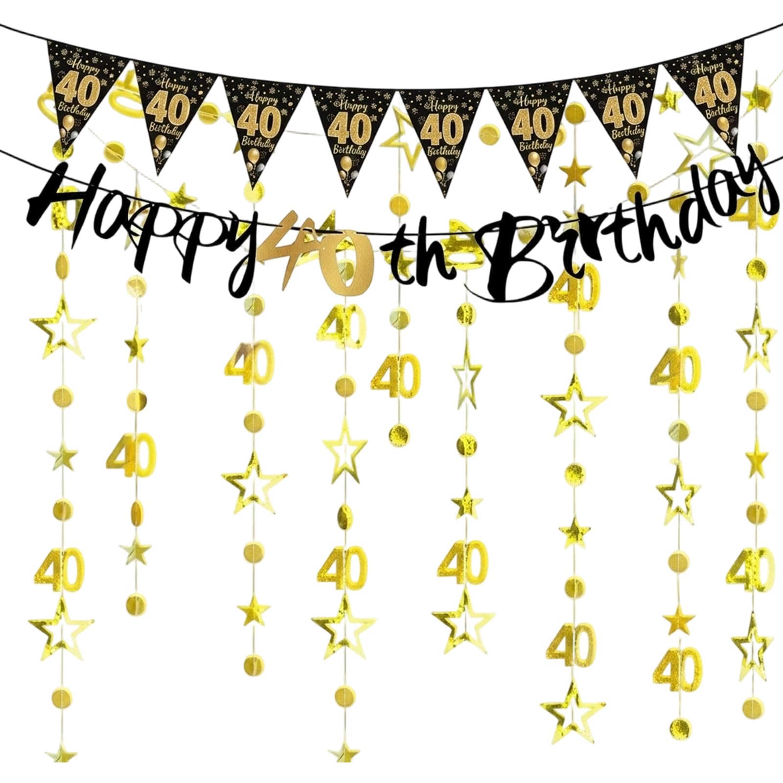 40th Birthday Banner, Happy 40th Birthday Decorations for Men, Party Wall Decorations with Bunting, Complete 40th Birthday Party Set