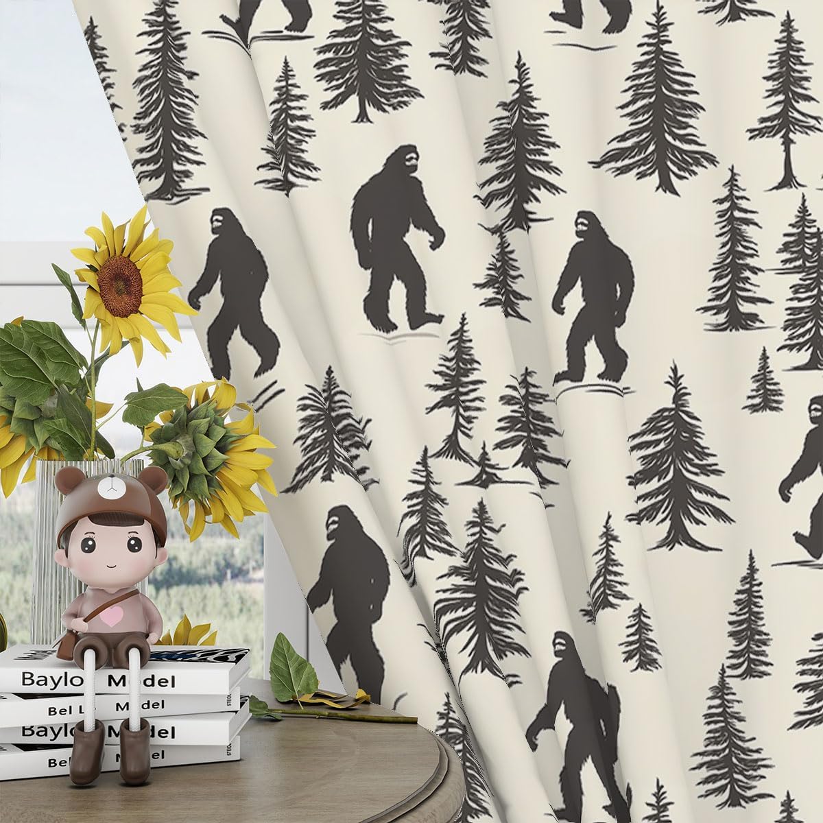 Bigfoot Blackout Curtains for Girls Boy Home Decor, Fog Forest Tree Cool Mystery Sasquatch Print Grommet Thermal Insulated Drapes Darkening Window Curtain for Bedroom Living Room, 42 x 63 Inch
