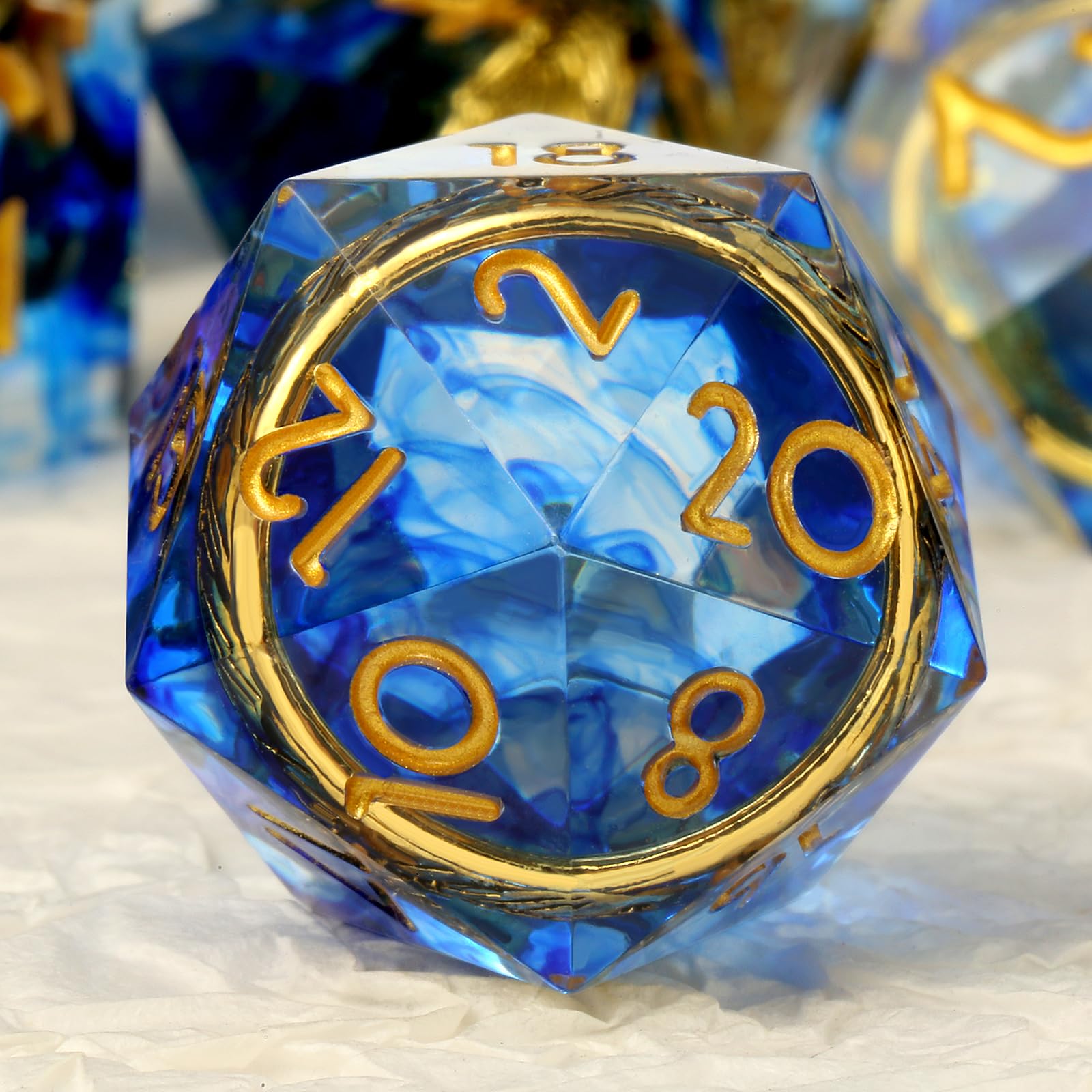 Magic Golden Ring DND Set DNDND Swirl Sharp Edge D&D Dice Set including Gift Case for Dungeins and Dragons Role Playing Game (Blue) - Image 2