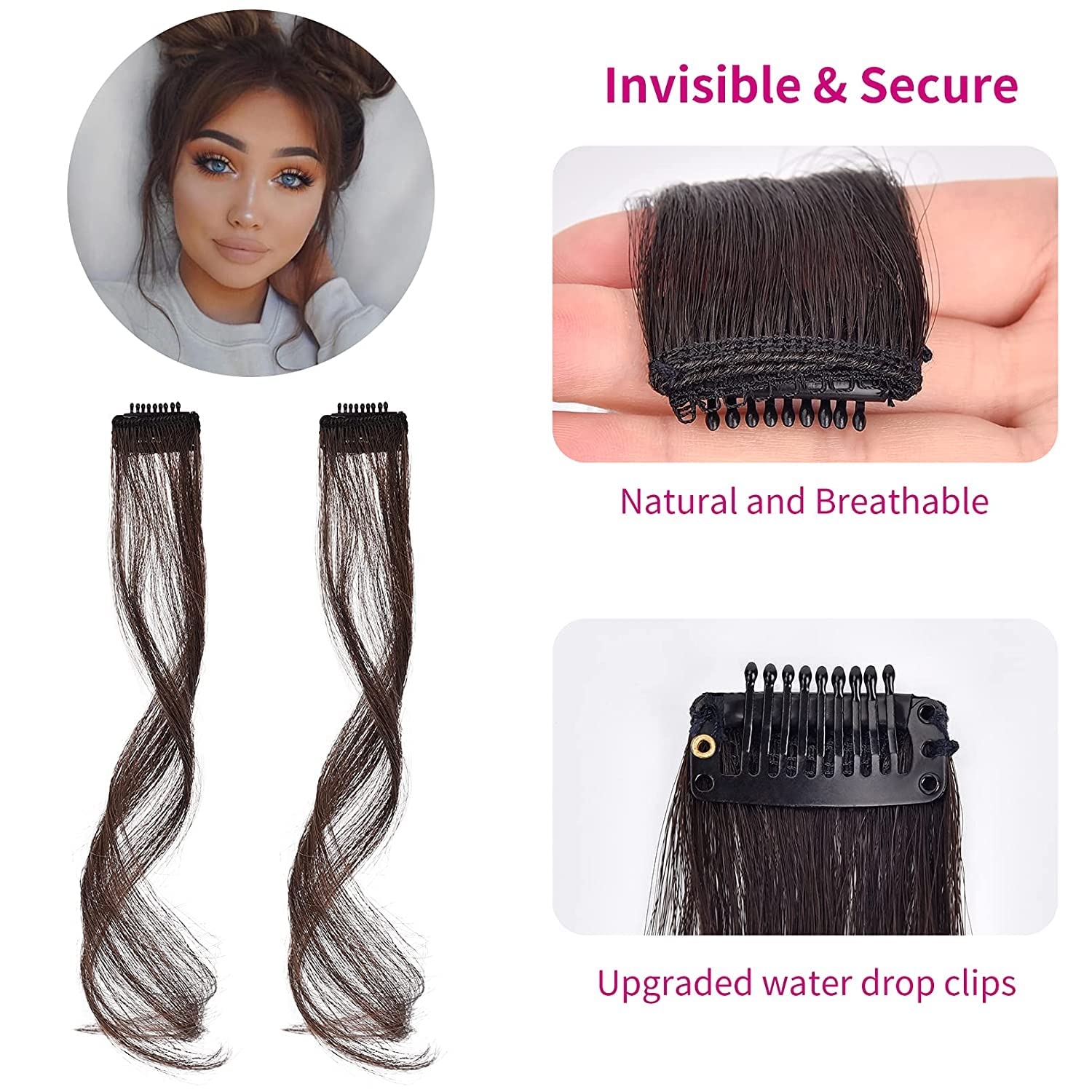 AL ZAHRA Long Side Air Bangs, Wavy Curly Clip in Bangs Front Side Bangs for Women Daily Use 2 PCS Set Long Temples (Natural Black) 3