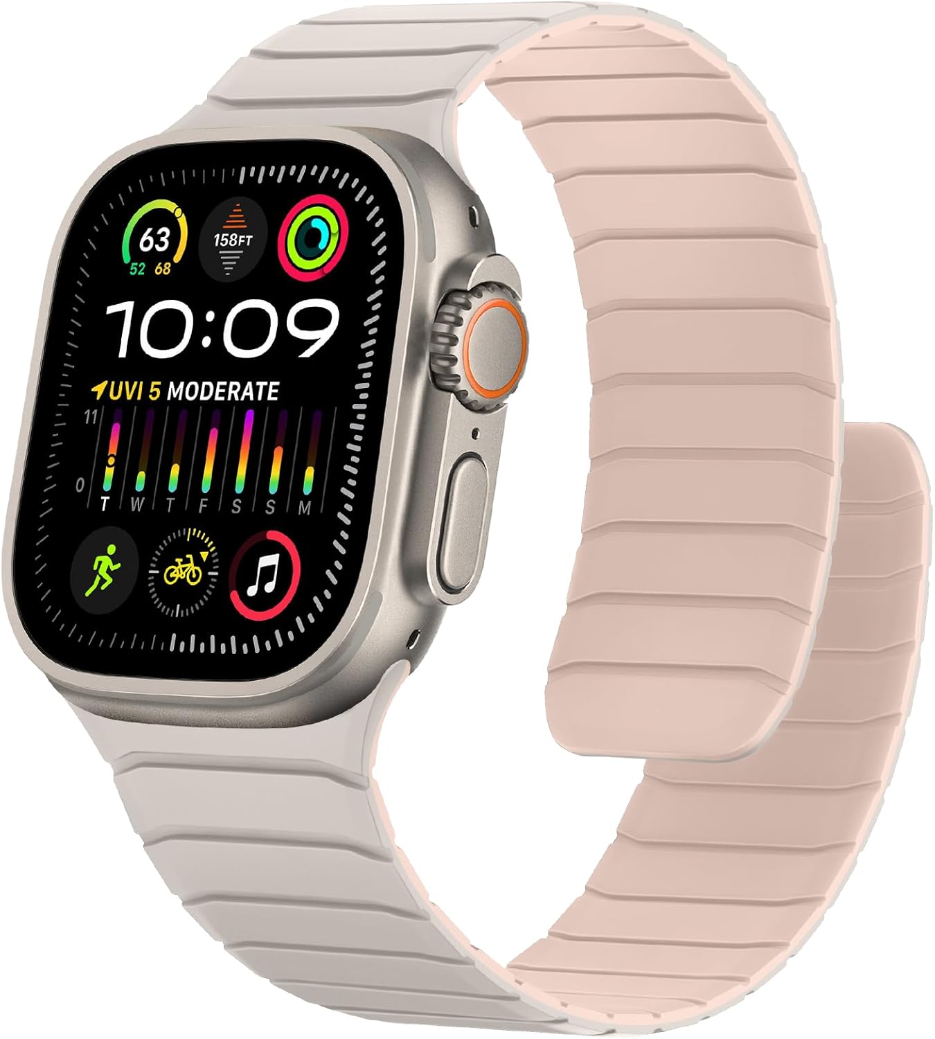 Magnetic Silicone Bands Compatible with Apple Watch 49mm 46mm 45mm 44mm 42mm, Soft Sport Wristband for Men Compatible with iWatch Ultra3 2 1 SE Series 11 10 9 8 7 6 5 4 3 2 1, Starlight-Pink Starlight-Pink 42mm(Series 3 2 1)/44mm/45mm/46mm/49mm