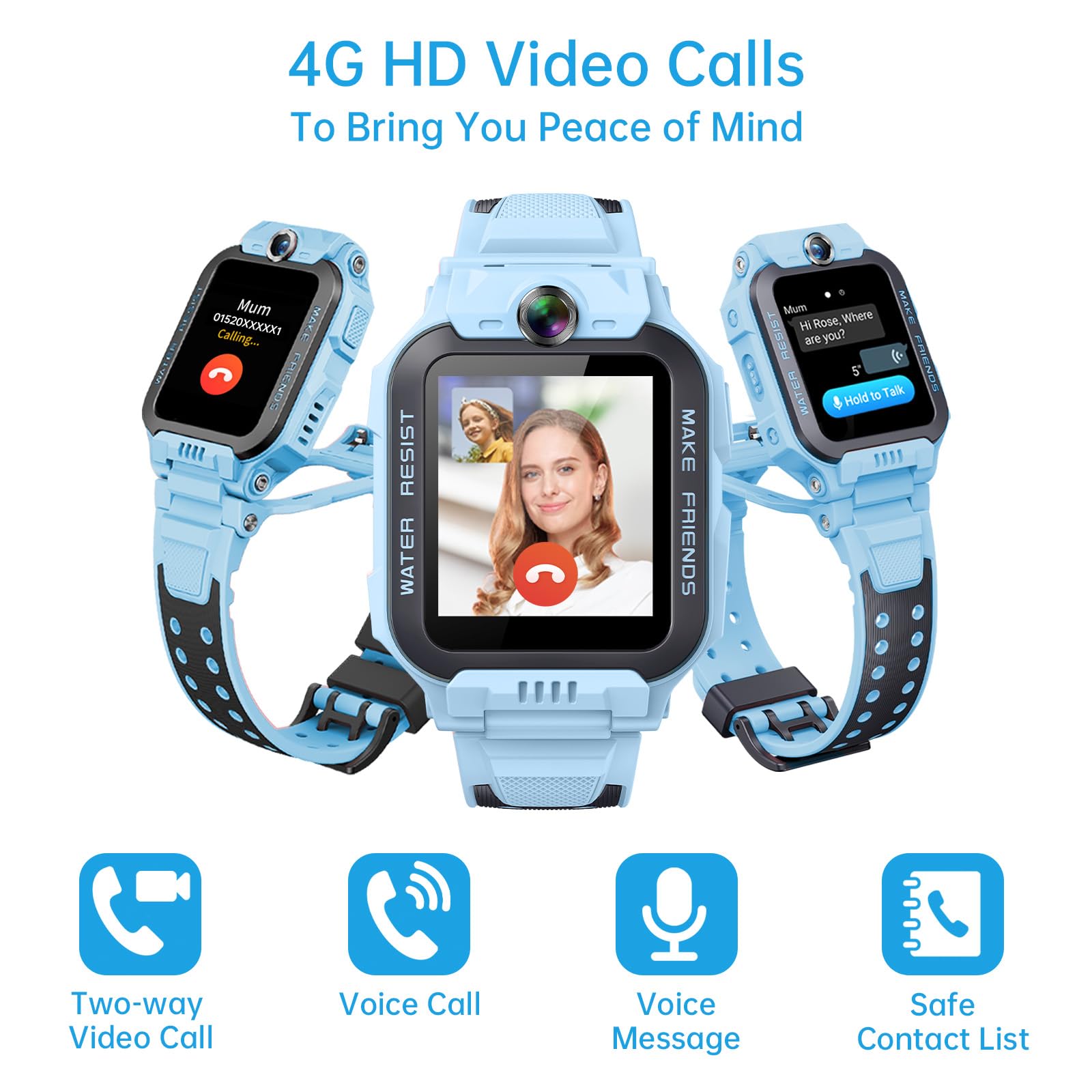 imoo Z7 Smartwatch Bambino Ragazzo, Orologio Intelligente per Ragazzi con Videochiamate & Chiamate Lunga Autonomia, Orologio Bambino Localizzatore GPS, Resistente all'Acqua per Nuoto IPX8 (Z7, Blu)