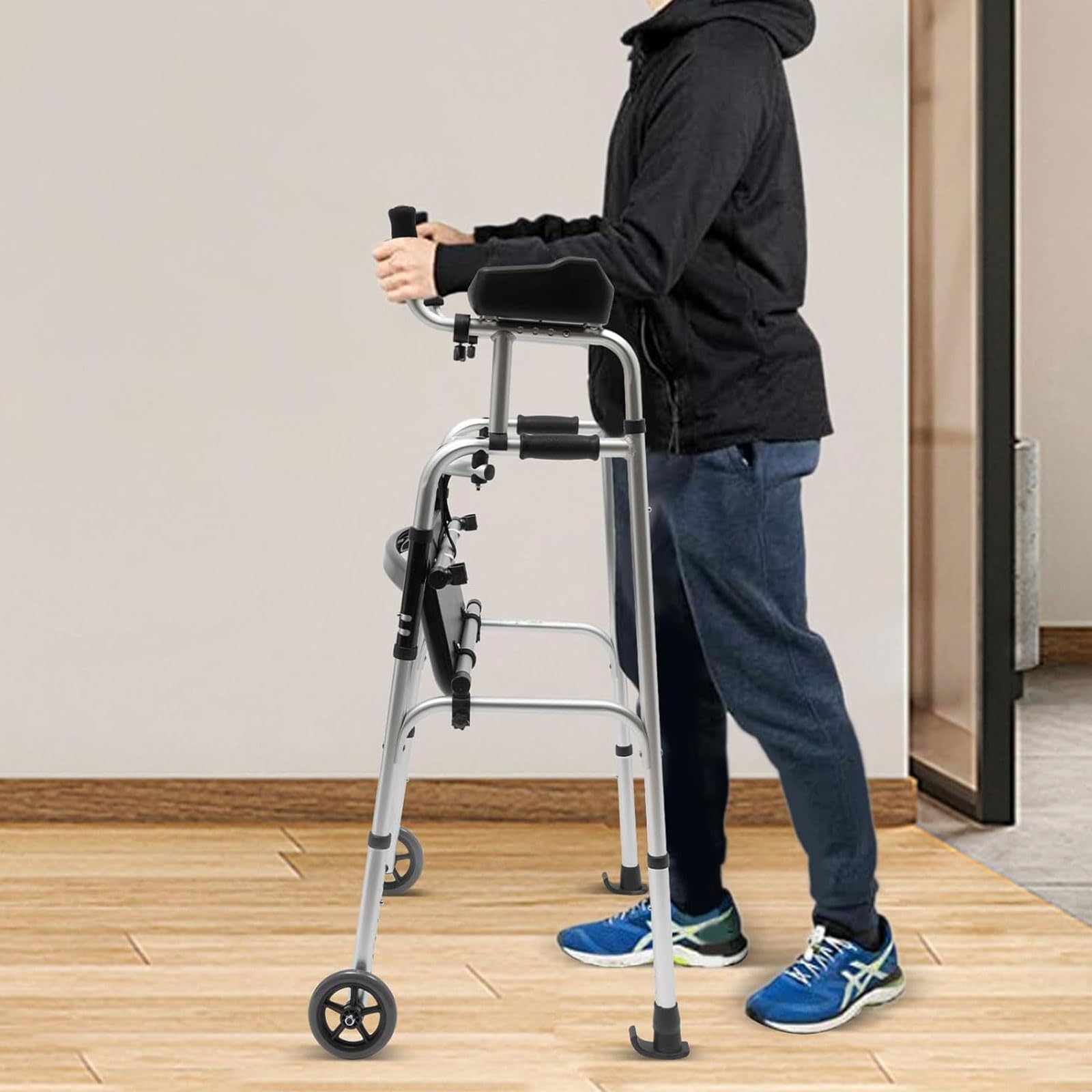 UYSELA Leggero Deambulatore Pieghevole Girello Ultraleggero,Rollator per Adulti o Disabili Deambulatore Pieghevole, Regolabile in Altezza Deambulatore per Anziani Pieghevole,L