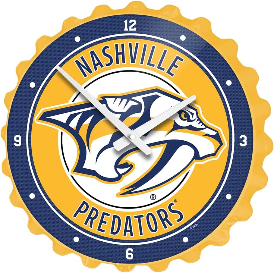 The Fan-BrandThe Fan-Brand NHL Nashville Predators: Bottle Cap Wall Clock - Sports Team Bar Sign Décor - Home Man Cave, Party Decoration - Made On Demand