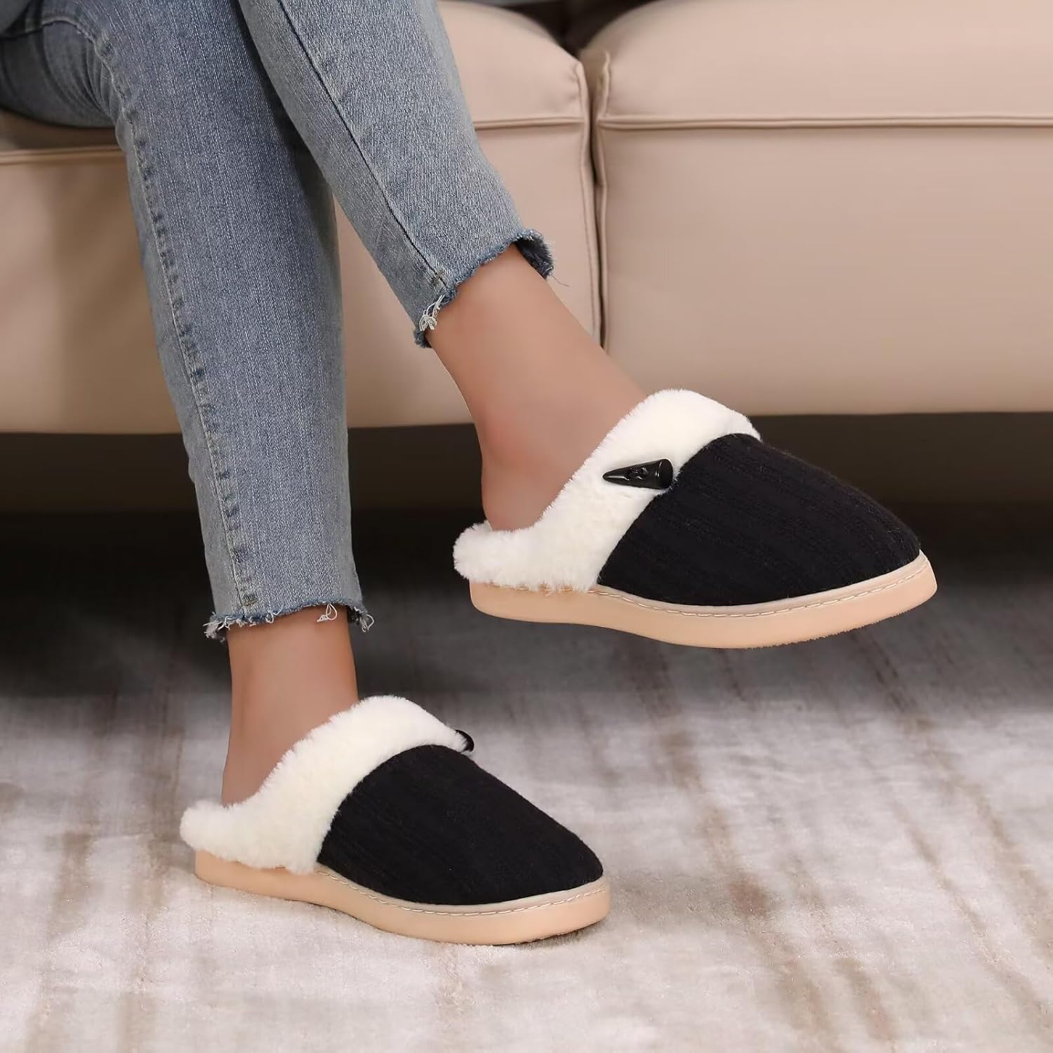 NineCiFun Women's Slip on Fuzzy Slippers Memory Foam House Slippers Outdoor Indoor Warm Plush Bedroom Shoes Scuff with Faux Fur Lining - Image 3