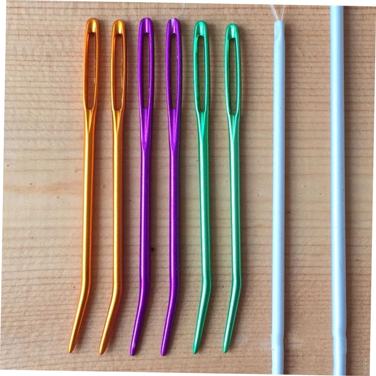 Cabilock 12pcs Safety Darning Yarn Needles with Large Eye Bent Design, Mixed Colors, Portable Sewing Supplies for Knitting and Weaving Crafts Random Color
