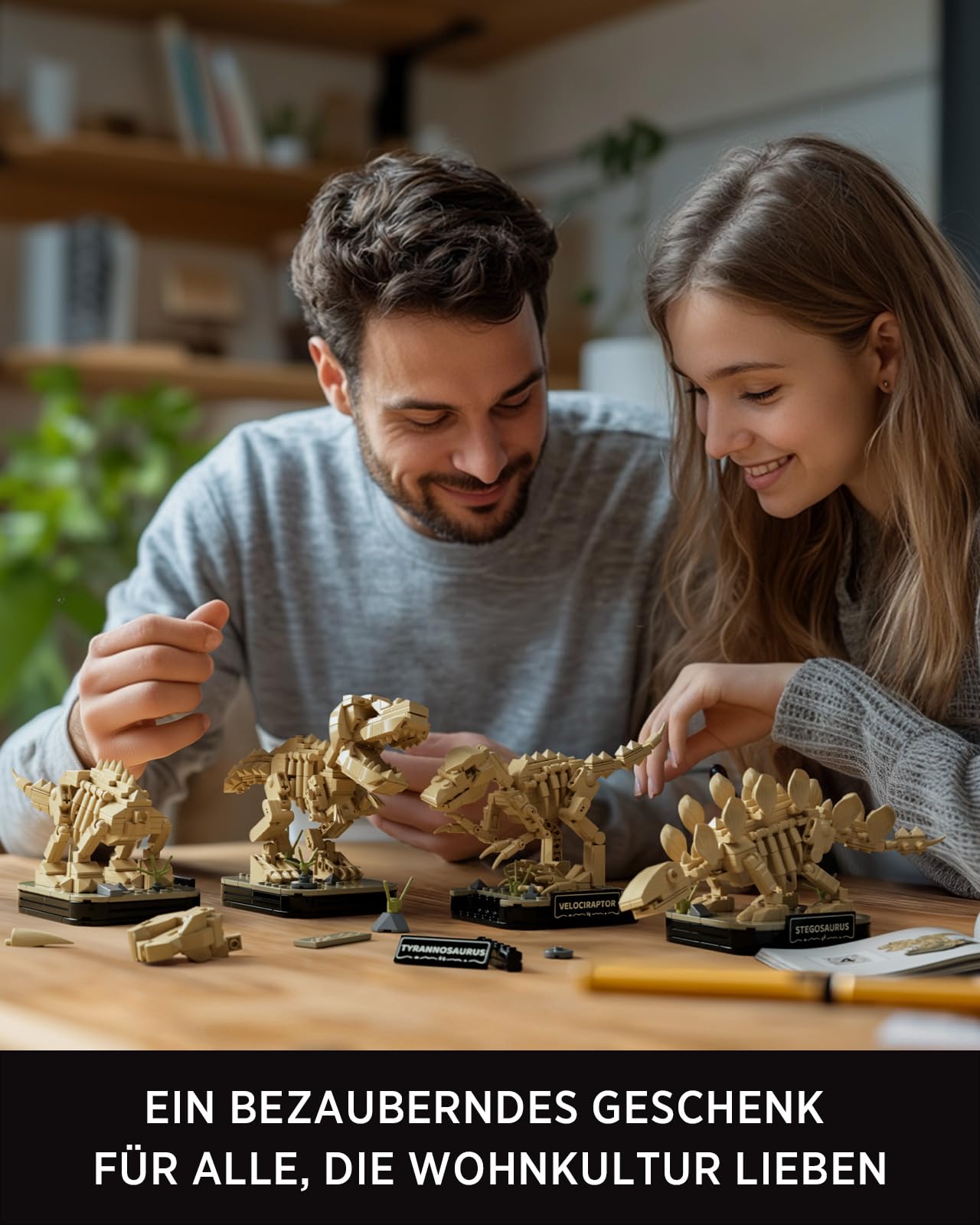 Nifeliz 4 Verschiedene Klein Dinosaurier-Fossilien Klemmbausteine Set für Erwachsene, Skelett Dinosaurier Tierdekoration Modellbausatz Artikel, Dekoration & Geschenk (1101 Teile, NF10360)