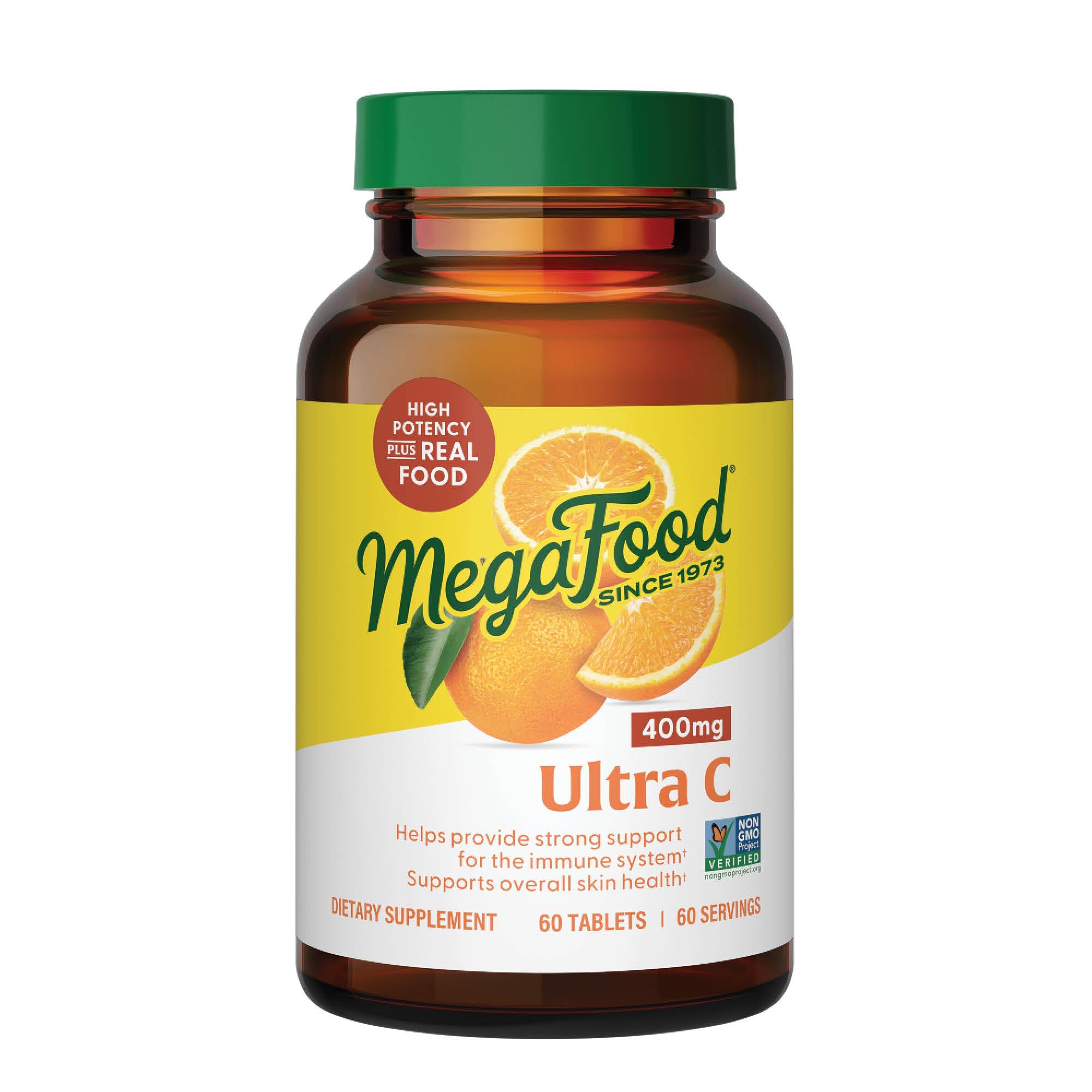 MegaFood Ultra C 400 mg, Vegan Immune Support Supplement, Vitamin C, Broccoli, Carrot, Cranberry, Brown Rice, Gluten-Free, Kosher, 60 Tabs 60 Serv