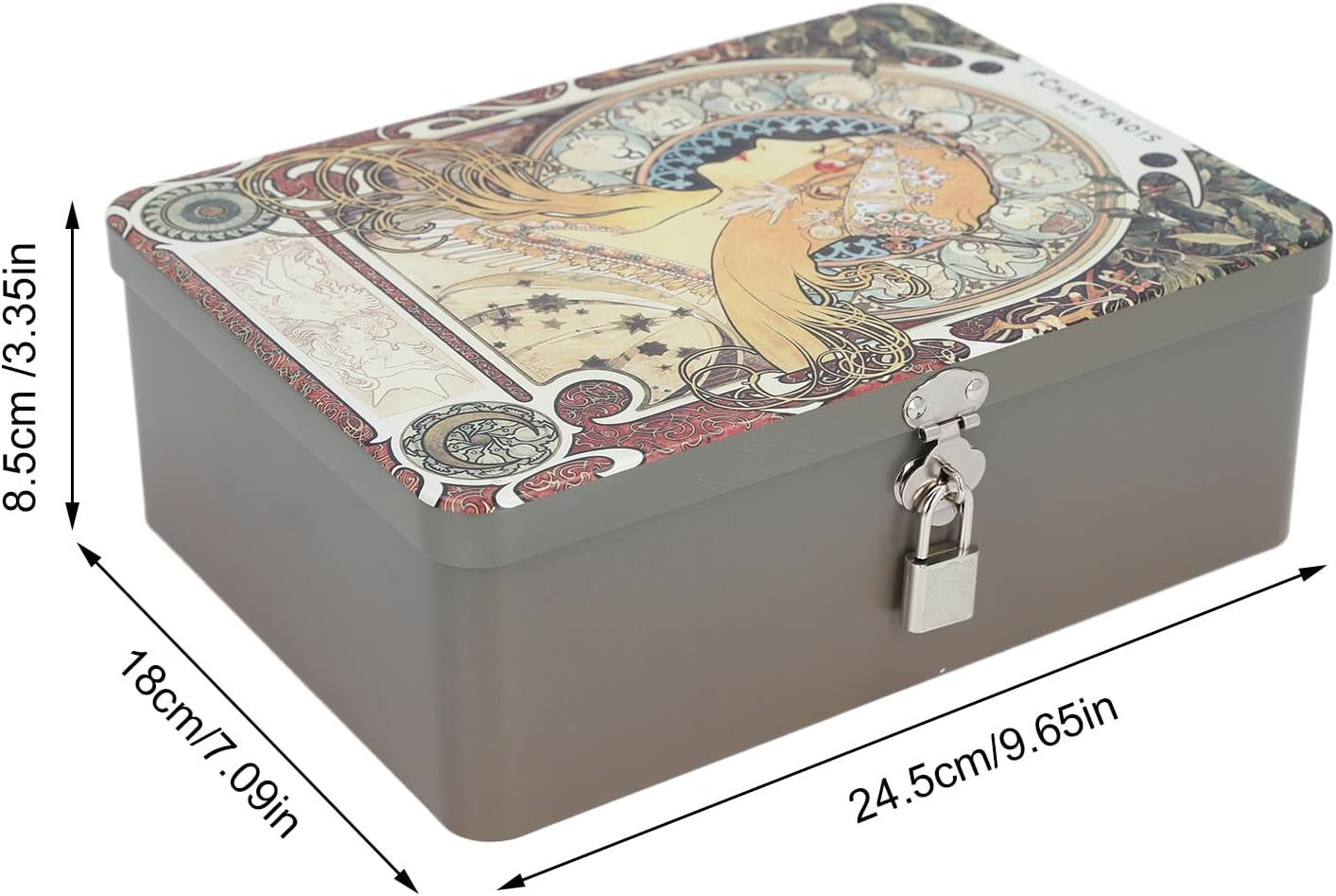 Metal Tin Storage Box Vintage Jewelry Box with Lid and Lock Cosmetic Money Saving Storage Box for Earrings Necklace Crafts for Candy Key Earring