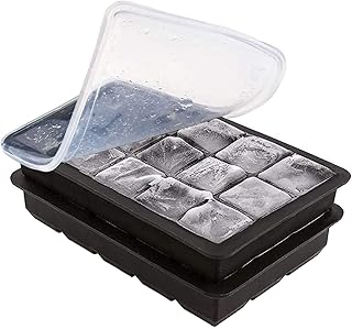 2 Pack Silicone Ice Cube Trays with Lids, Food Grade and BPA Free Reusable Ice Maker with Lid Easy Release Ice Cube Mold for Chilling Whiskey Wine Cocktail Beverages Juice (Black+Black)