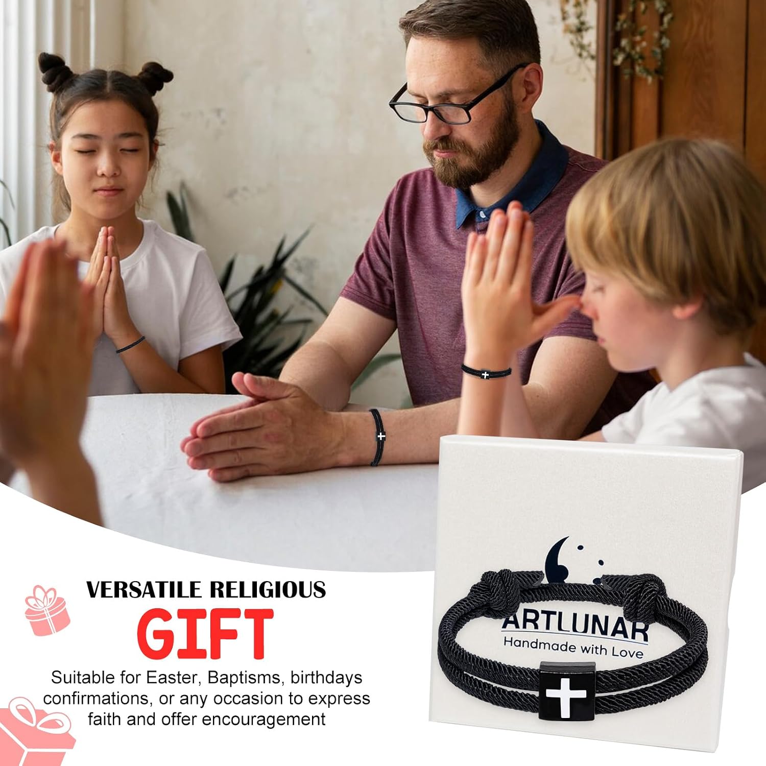 Artlunar Christian Gifts for Men Women Teens Bible Verse Joshua 1:9 Cross Bracelet Braided Rope Adjustable Bracelet Baptism Confirmation First Communion Gifts