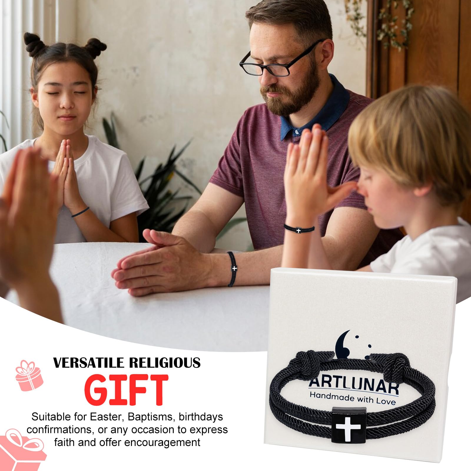 Artlunar Christian Easter Basket Stuffers for Teens Men Women Bible Verse Joshua 1:9 Cross Bracelet Braided Rope Adjustable Bracelet Baptism Confirmation First Communion Gifts