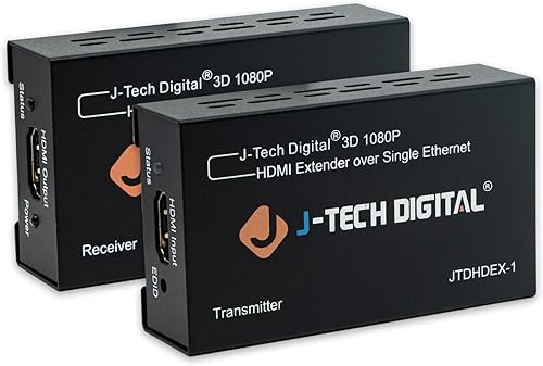 J-Tech Digital Extensor HDMI por solo gato 5E6 Full HD 1080P con color profundo, copia EDID, Dolby DigitalDTS compatible con computadora personal