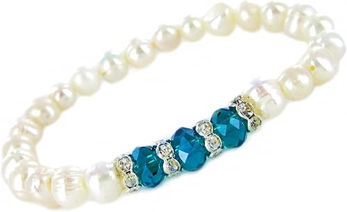 Linpeng Elegante pulsera de piedra natal de perlas cultivadas de agua dulce para mujer, turquesa, 7 5 pulgadas de EE. UU