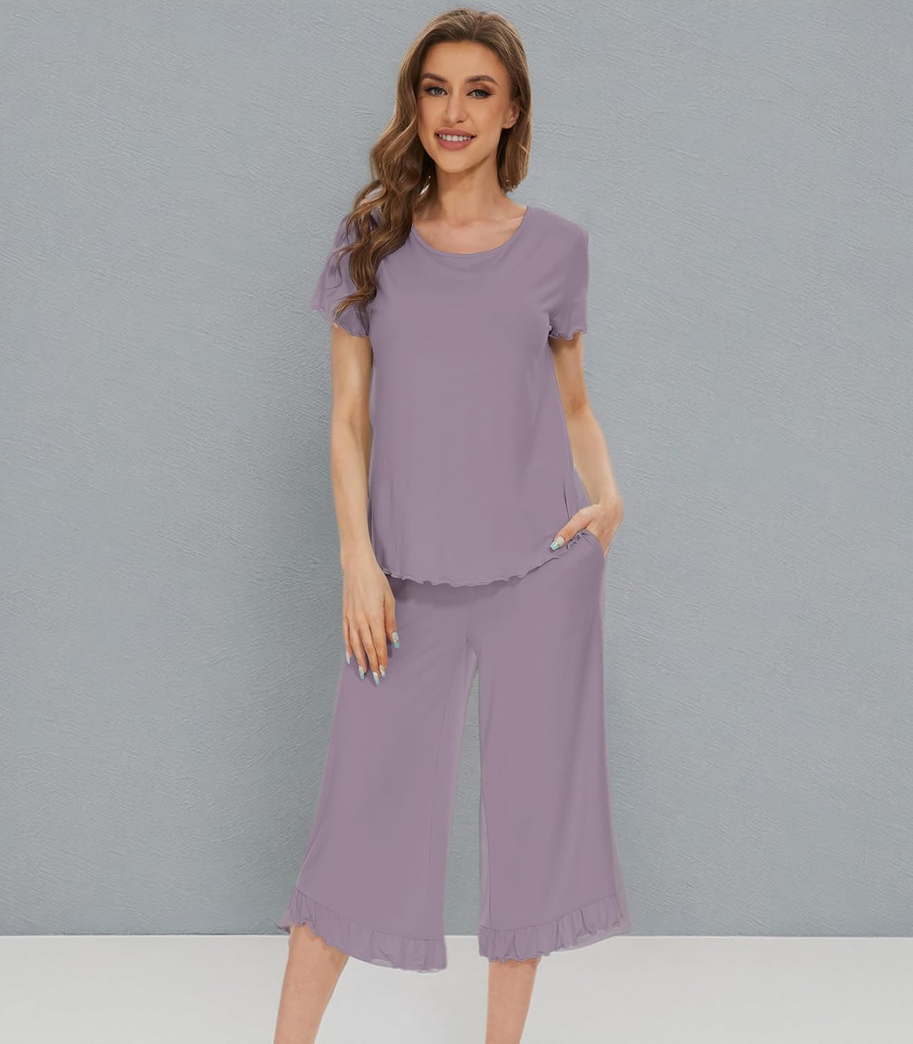 WiWi Pajamas for Women Viscose from Bamboo Short Sleeve Top and Capri Pants Pajama Set Soft Lounge Pj Sets Nightwear S-XXL - Image 8