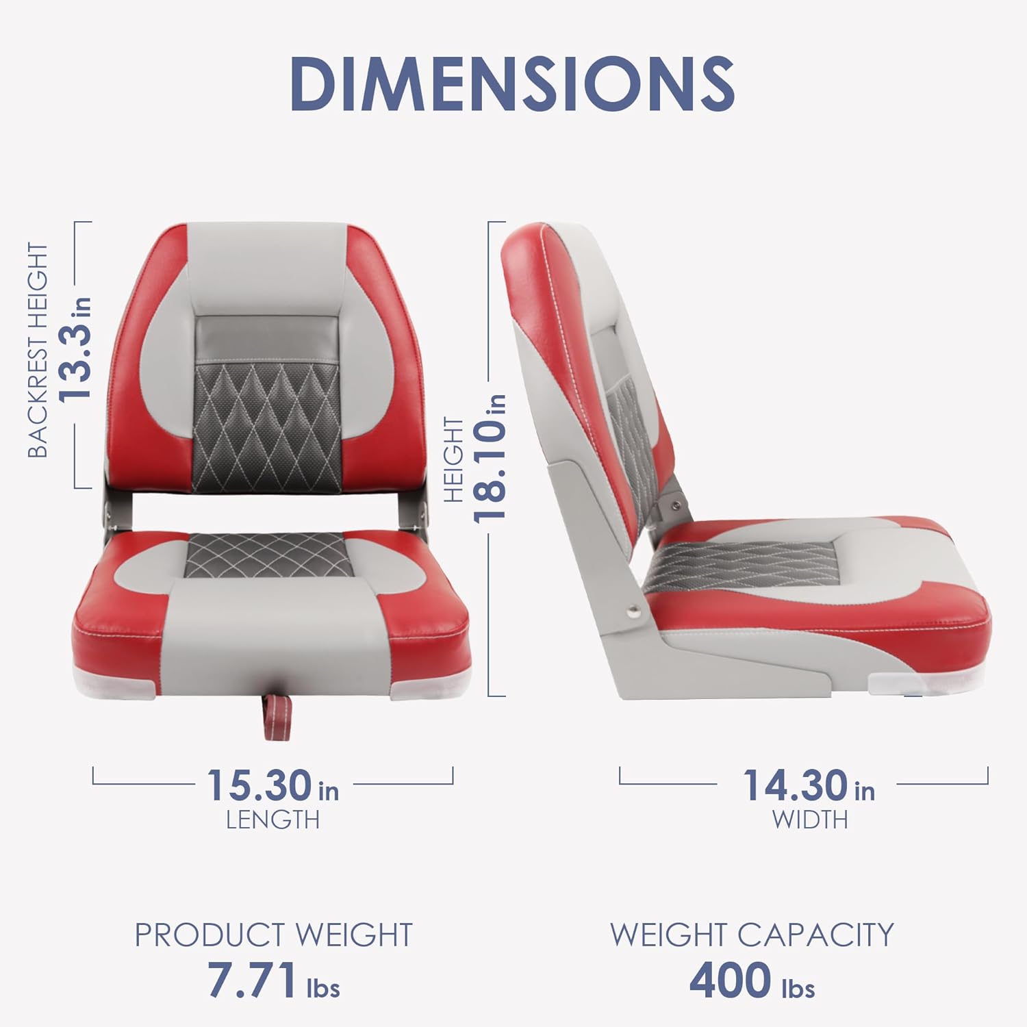 Economy Low Back Boat Seat, Fold-Down Fishing Boat Seat Gray/Charcoal/Red (2 Seats)
