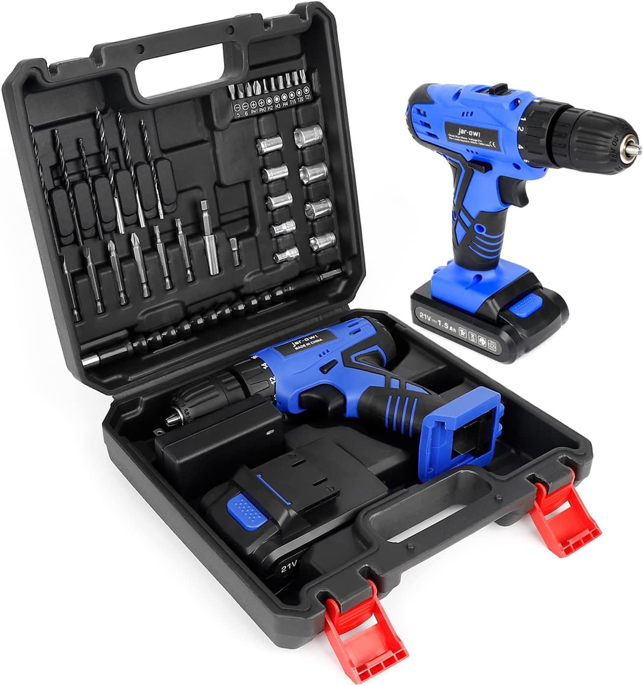 Portable Power Drill Set with 37PCS Drill Bit,21V Cordless Drill Driver Kit with Battery and Charger,Jar-owl Home Tool Kit with Electric Drill for Men Women Garden Office Repair Maintain-Blue