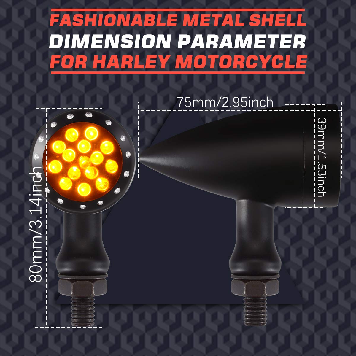 aTur, Indicatori di direzione per moto neri, anteriori e posteriori, a forma di proiettile, fendinebbia, luce di stop