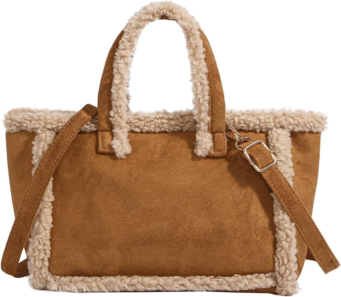 Faux Fur Shoulder Bag for Women – Vintage Chic Plush Tote Fleece Large Capacity Fashion Fuzzy Handbag Crossbody Purse