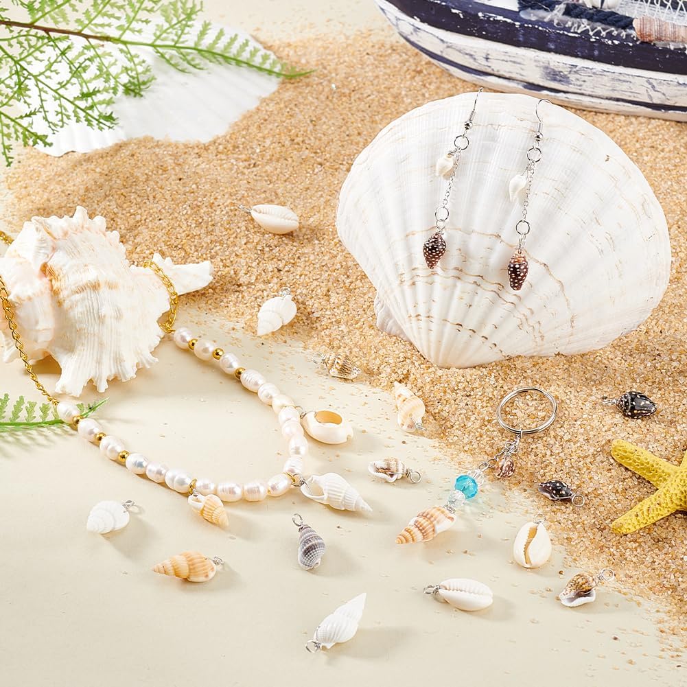 PH PandaHall 60pcs Natural Shell Pendants, Cowrie Shell Charms Undyed Beach Seashells Charms Spiral Seashells Summer Sea Shells Pendants Wrapped with Wire for Earrings Bracelet Jewelry Craft Making - Image 5