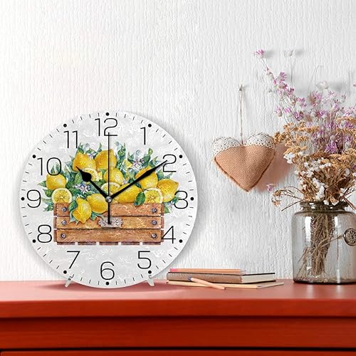 Miniatura 2 de Caja de madera con limones amarillos, fruta, reloj de pared de moda, sin marco, decorativo, para cocina, dormitorio, sala de estar, aula, decoración