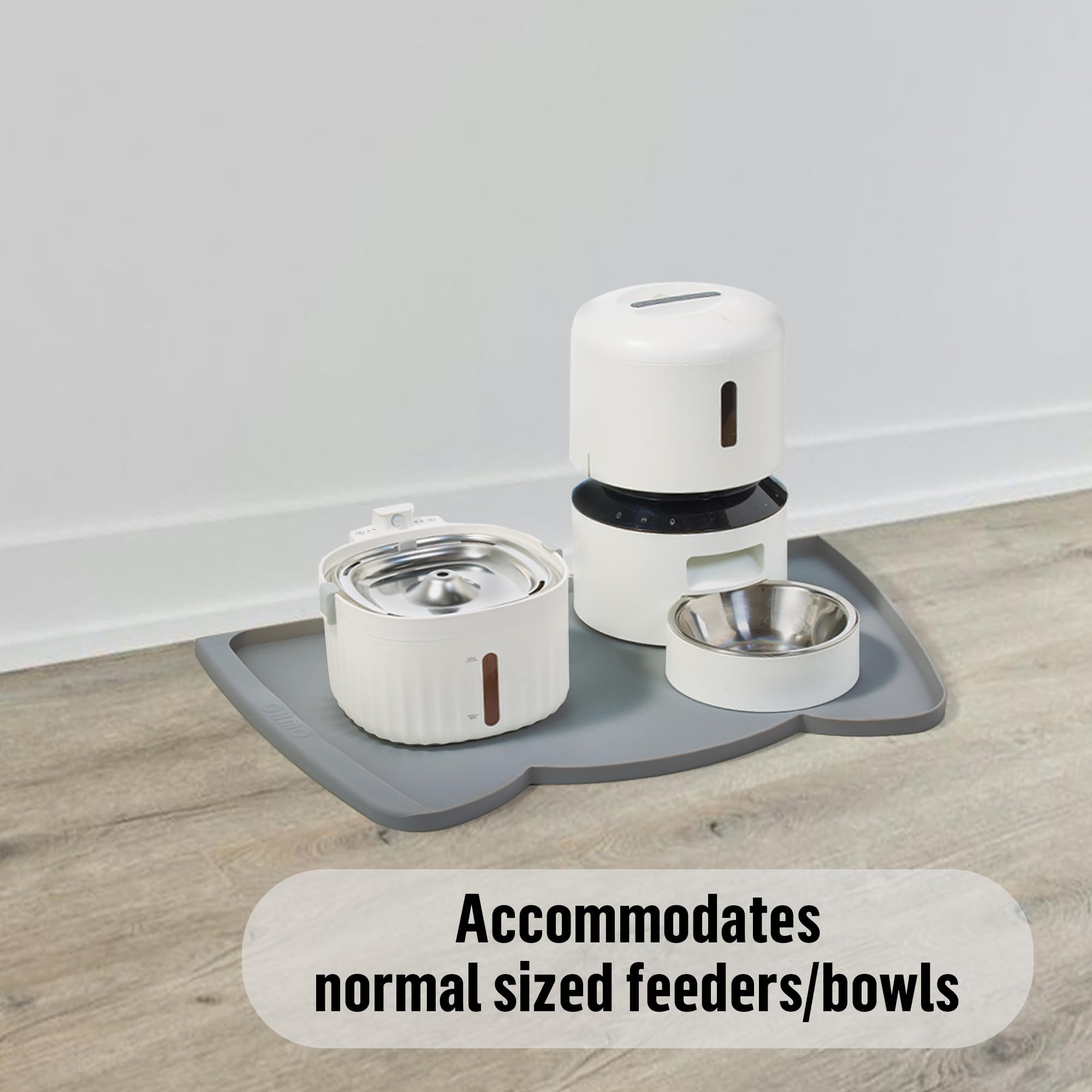 OHMO Tappetino Ciotola per Cani e Gatti in Silicone con Tasca per Residui, Impermeabile Antiscivolo a Prova di Fuoriuscita per Cibo e Acqua, 60x38cm