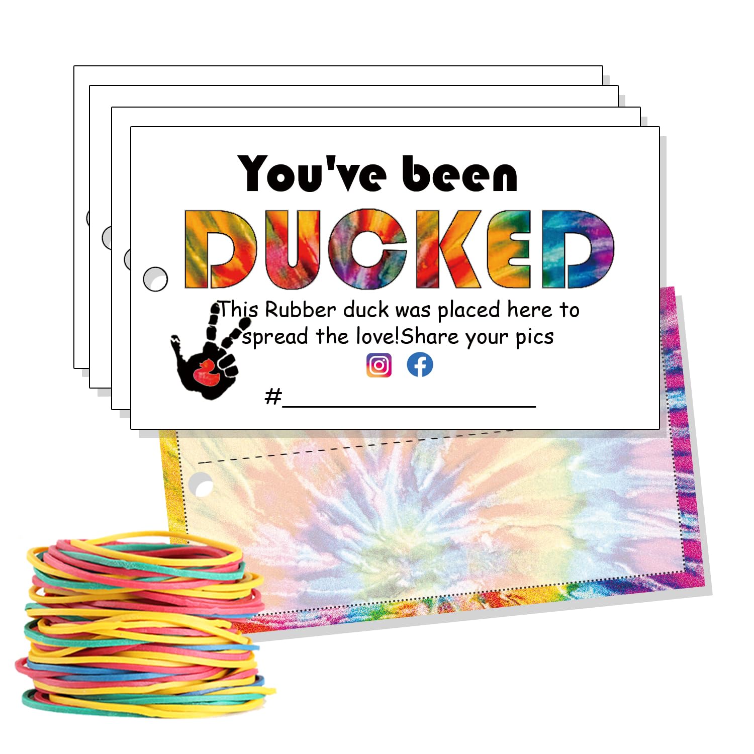 50 'You've Been Ducked' Karten Mit Gummibändern – 8,9x5,1 Cm, Regenbogen-Design