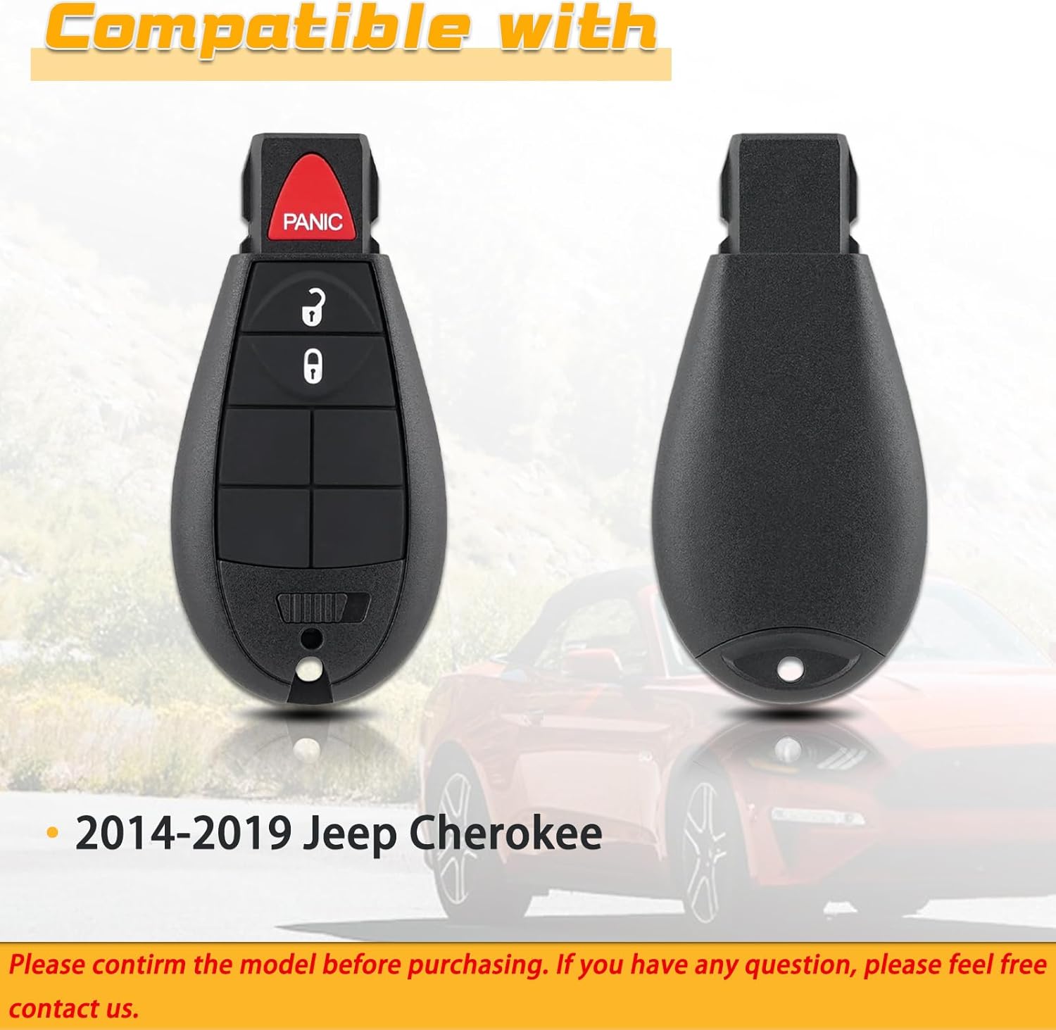 Key Fob Replacement Fits for Jeep Cherokee 2014 2015 2016 2017 2018 2019 Keyless Entry Remote Control GQ4-53T, 3 Buttons - Image 4
