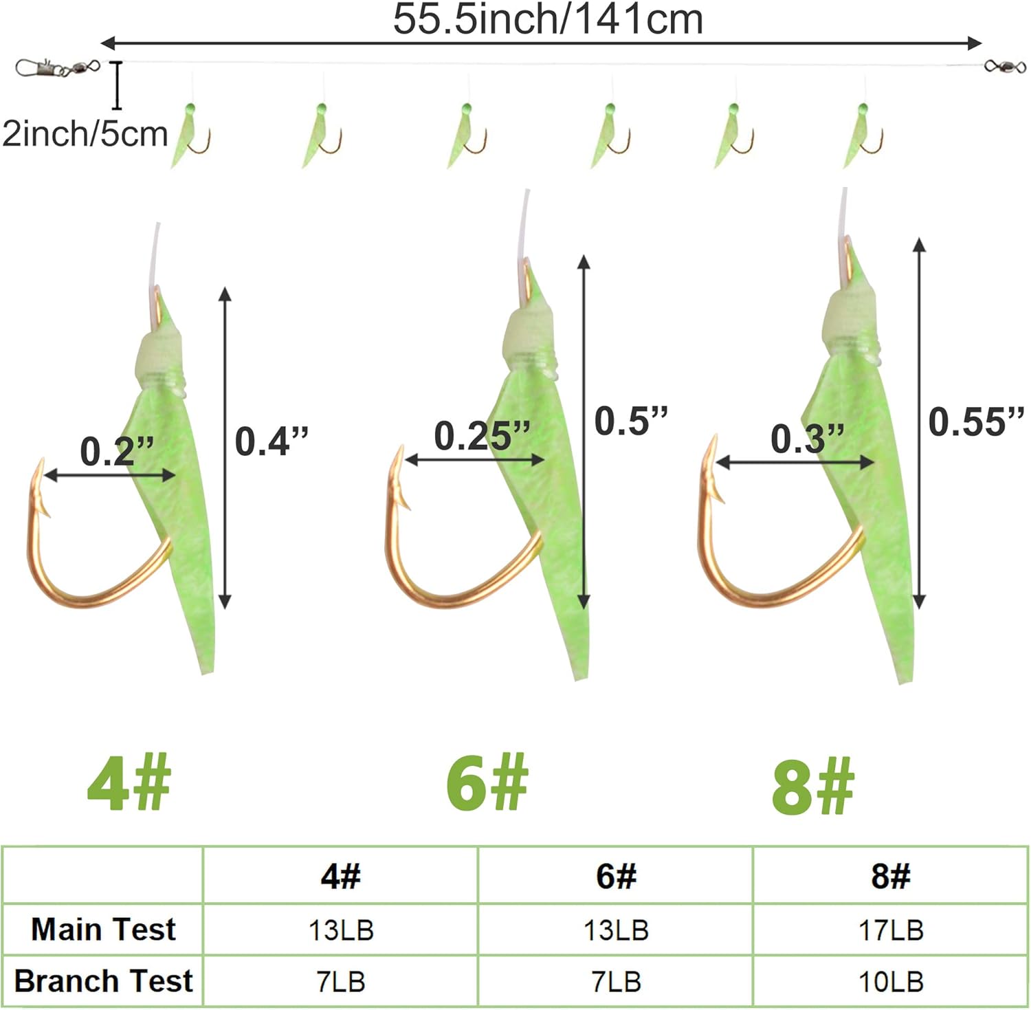 OROOTL Fishing Rigs Saltwater Bait Lures, 6 Packs Fishing Bait Rigs with Fish Skin High Carbon Steel Hooks Glow Bait Rig Tackle Size 4 6 8 : Sports & Outdoors