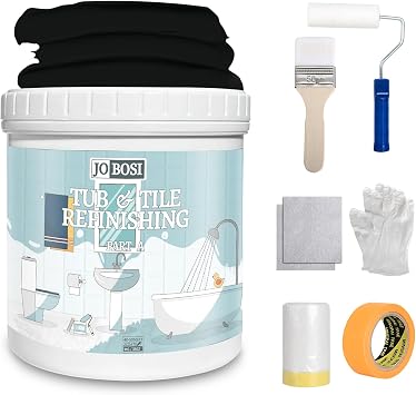 Black Waterbased Tile Paint and Tile Refinishing Kit 32.0 Fl Oz,Quick-Dry TilePaint for Wall ,Floor, Sink Bathtub Paint for Bathroom, Kitchen, Toilets, Water Based,50-63sq.ft