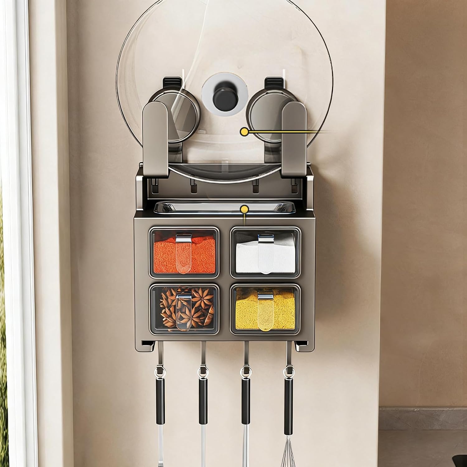 Suction Cup Wall Mounted Rack Kitchen Storage Organizes Seasoning Utensils Supplies Aluminum Alloy Shelf Kitchen Utensil Wall Holder