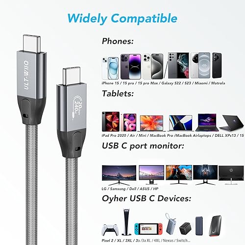 Miniatura 8 de ULT-WIIQ Cable USB C a USB C de 240 W de carga rápida PD 3.1 20Gbps de transferencia de datos de alta velocidad USB C 3.2 Gen 2x2 Cable de monitor
