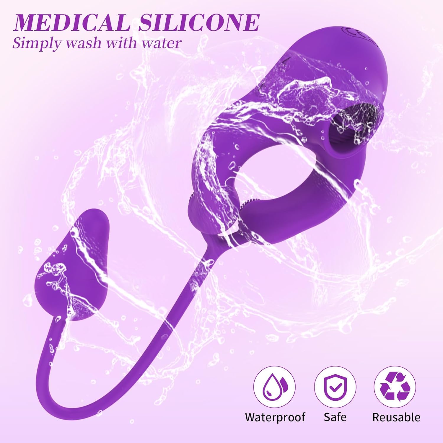 Clit Licker Vibrating Cock Ring, 10 Lick and Vibration Modes, Purple